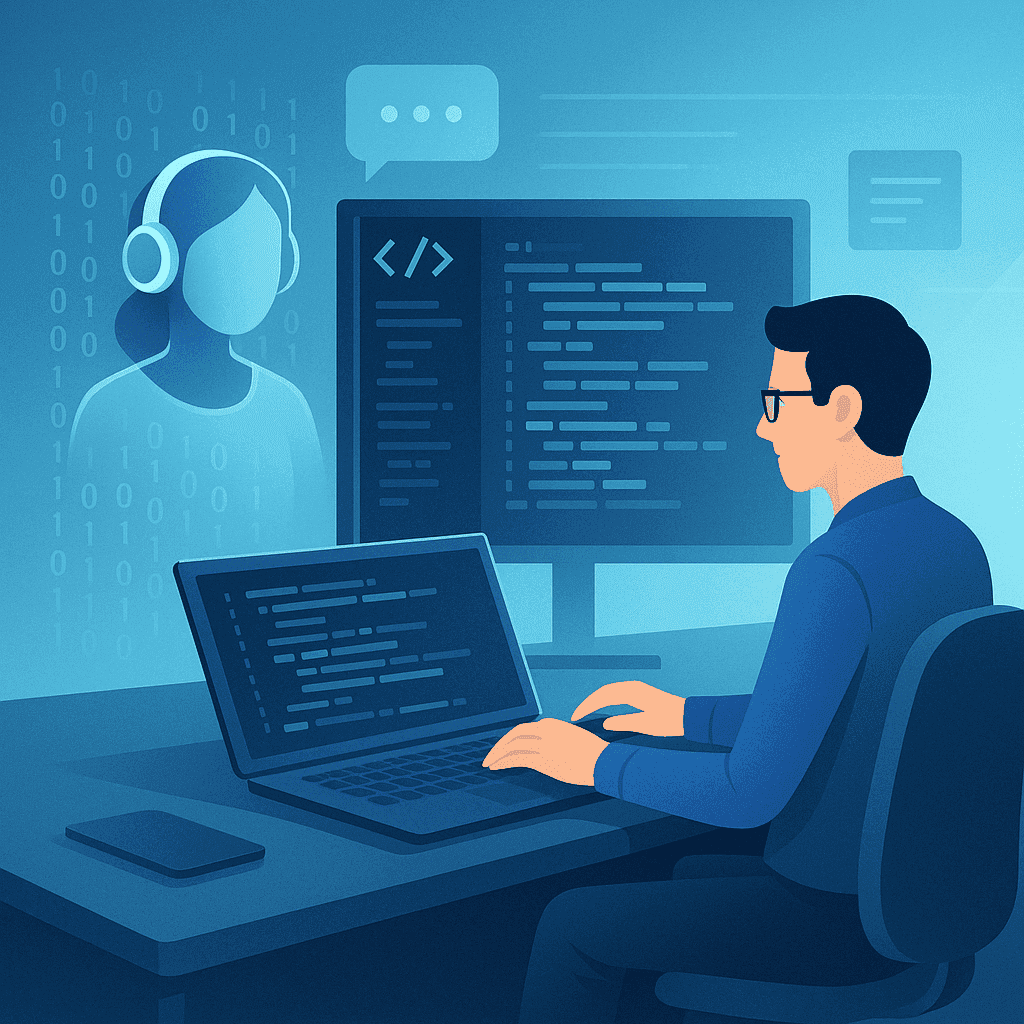 AI is collaborating with a developer on code.